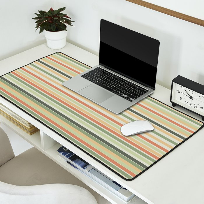 Fine Stripes Pattern in Sage Green and Coral Clay Desk Mat Gallery Image 2