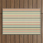 Fine Stripes Pattern in Sage Green and Coral Clay Outdoor Rug Gallery Image 1