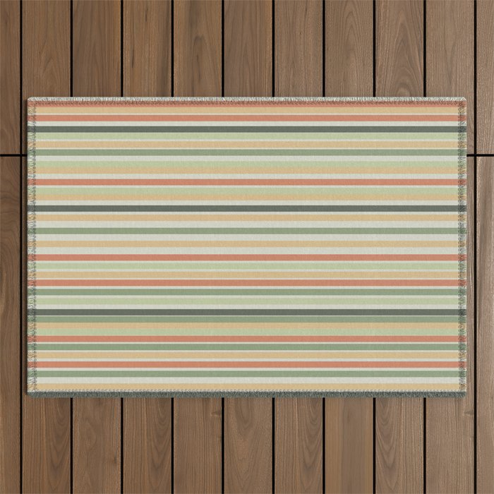 Fine Stripes Pattern in Sage Green and Coral Clay Outdoor Rug Gallery Image 1