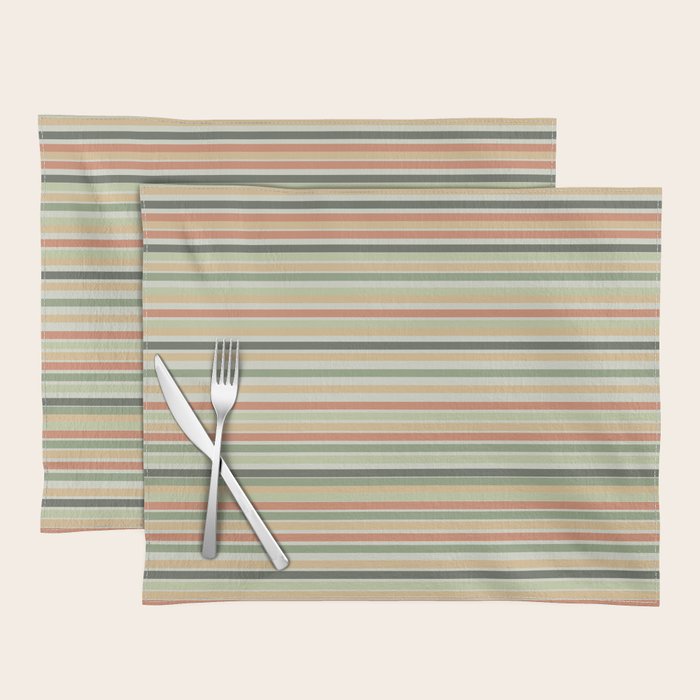 Fine Stripes Pattern in Sage Green and Coral Clay Placemat Gallery Image 1