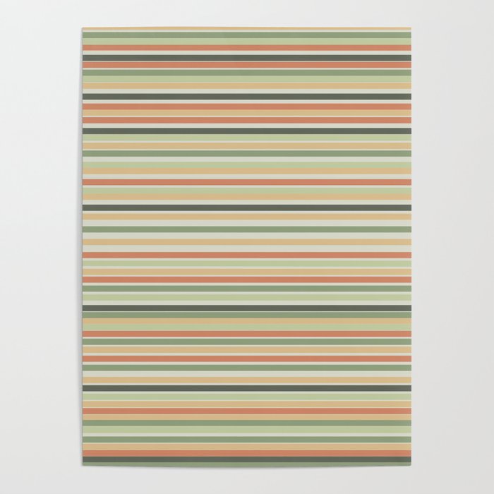 Fine Stripes Pattern in Sage Green and Coral Clay Poster Gallery Image 4