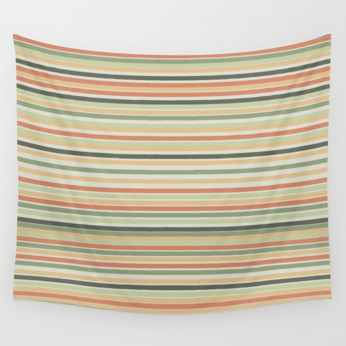 Fine Stripes Pattern in Sage Green and Coral Clay Wall Tapestry Gallery Image 4