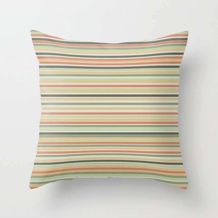 Fine Stripes Pattern in Sage Green and Coral Clay Throw Pillow Gallery Image 6