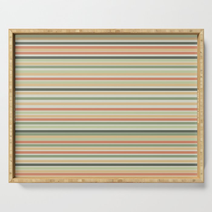 Fine Stripes Pattern in Sage Green and Coral Clay Serving Tray Gallery Image 1