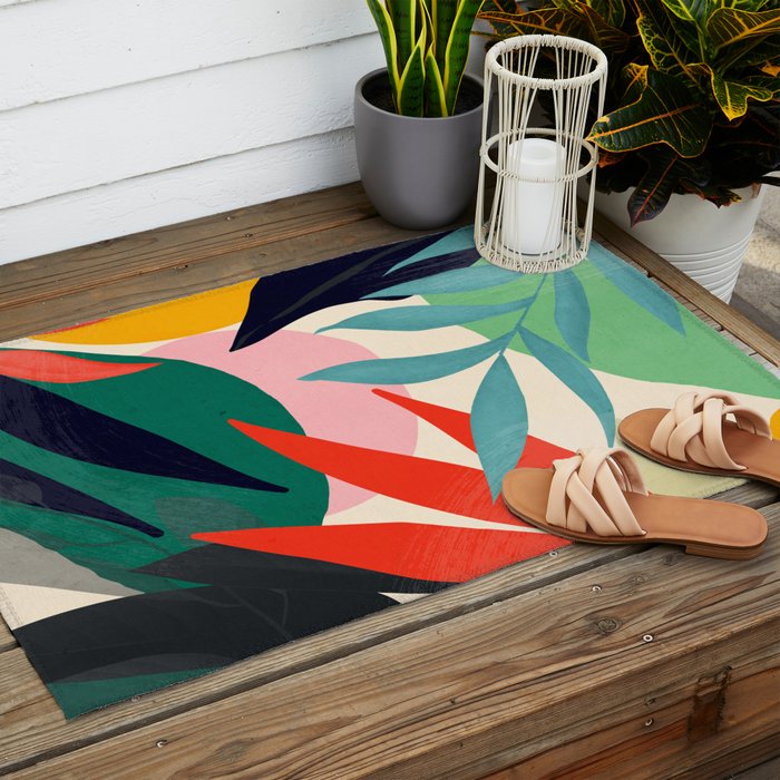 Abstract Art Tropical Leaves 42 Outdoor Rug Gallery Image 2