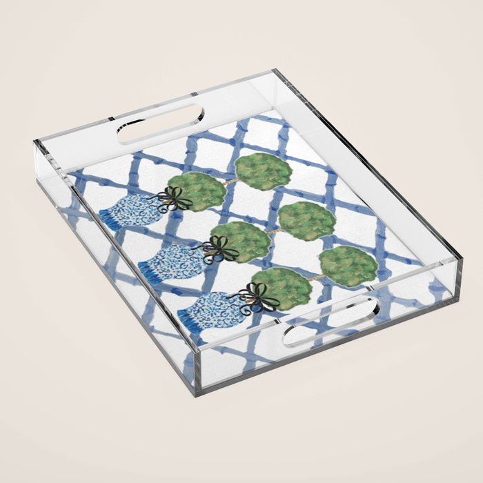 Hand Painted Bamboo Trellis Chinoiserie Ginger Jar  Acrylic Tray Gallery Image 1