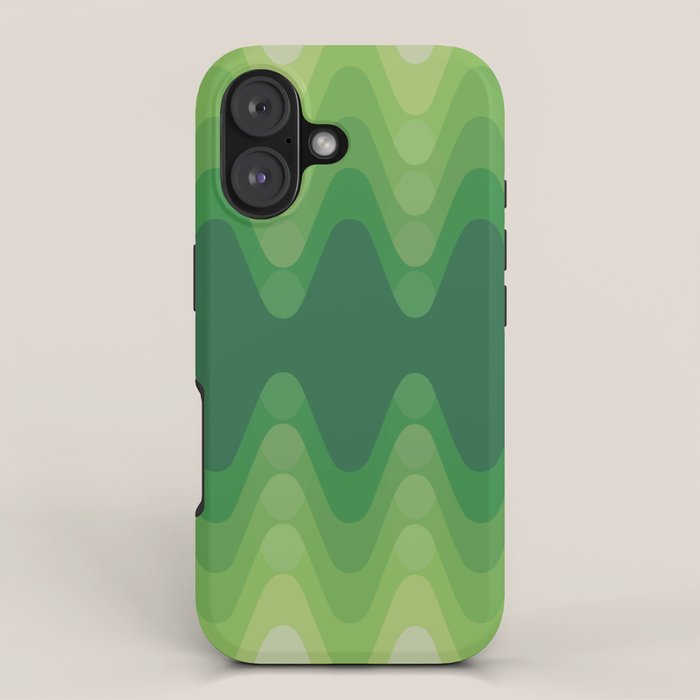 Retro 1970s Style Sonic Wave Pattern 230 Green iPhone Case Gallery Image 1