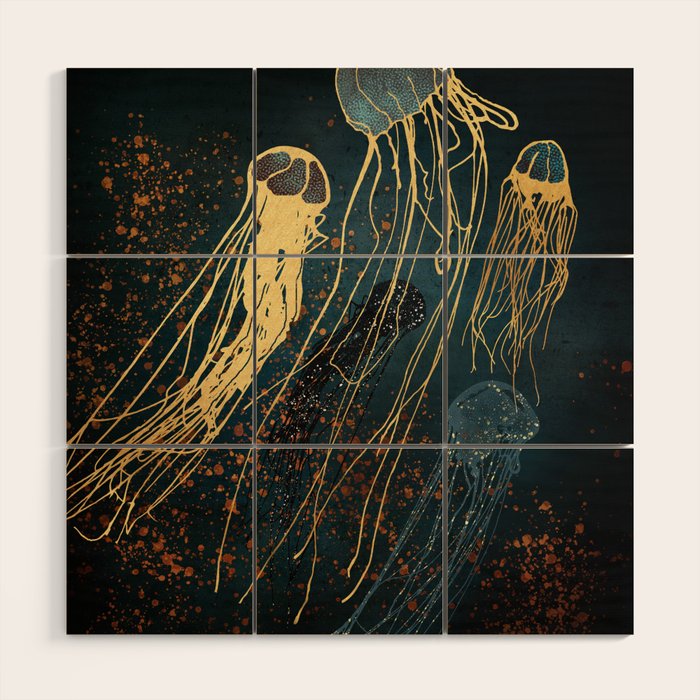 Metallic Jellyfish Wood Wall Art Gallery Image 1