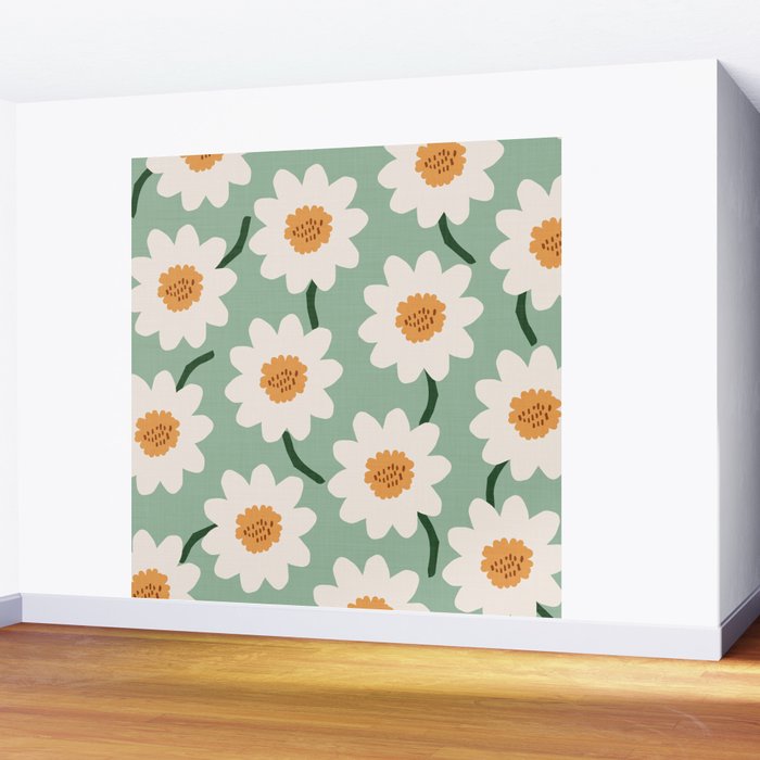 Flower field - mint & orange Wall Mural Gallery Image 2