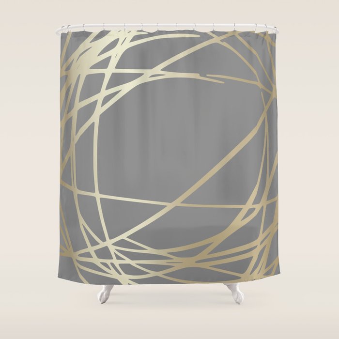 Gold and Gray Circles and Swirls Striped Abstract Pattern Shower Curtain Gallery Image 1