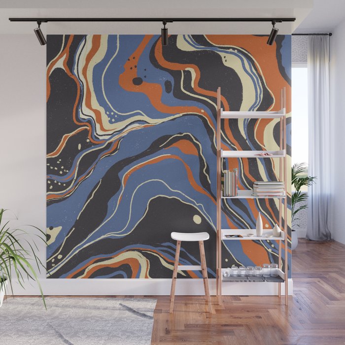 Retro marble in blue Wall Mural Gallery Image 1