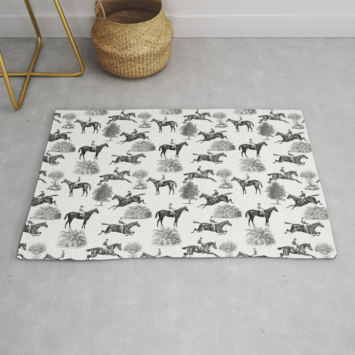 Horse Racing Black and White Toile Pattern  Rug Gallery Image 1