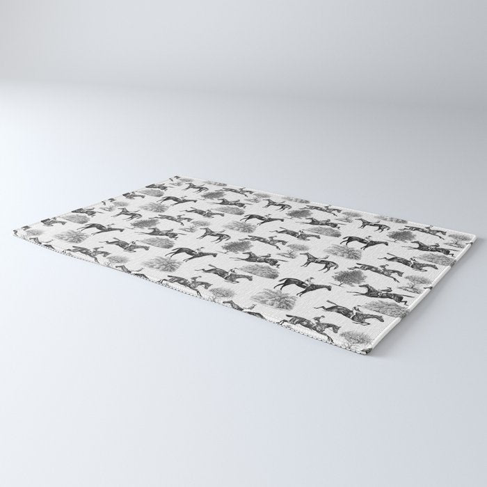 Horse Racing Black and White Toile Pattern  Rug Gallery Image 3