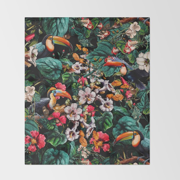 Exotic Blooms and Toucans Throw Blanket Gallery Image 2