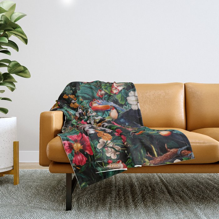 Exotic Blooms and Toucans Throw Blanket Gallery Image 1