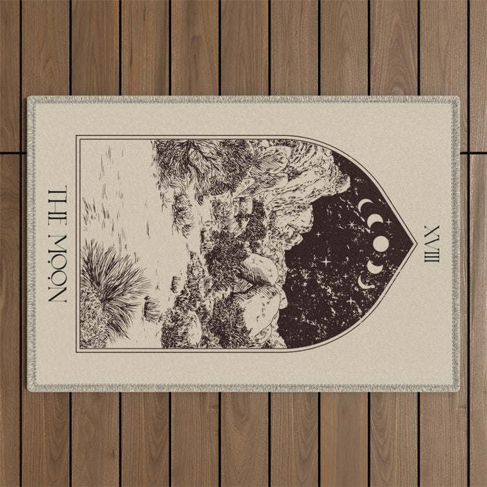 The Moon Tarot Card Poster. Mystic Landscape. Esoteric tarot. Dark moon Outdoor Rug Gallery Image 1