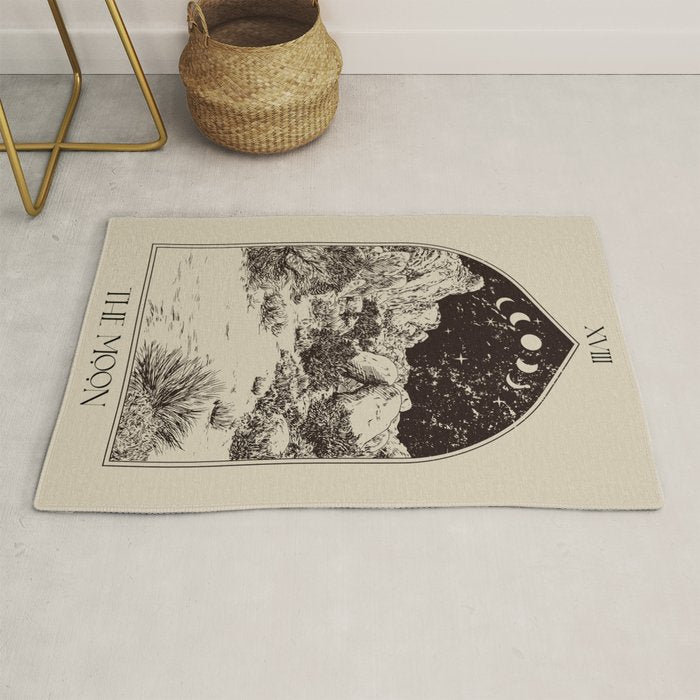 The Moon Tarot Card Poster. Mystic Landscape. Esoteric tarot. Dark moon Rug Gallery Image 1