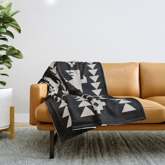 Southwestern Eagle and Arrow Pattern 121 Black and Linen White Throw Blanket Gallery Image 1