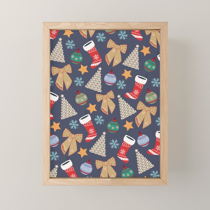 Cute Christmas Navy Blue Mini Art Print Gallery Image 1