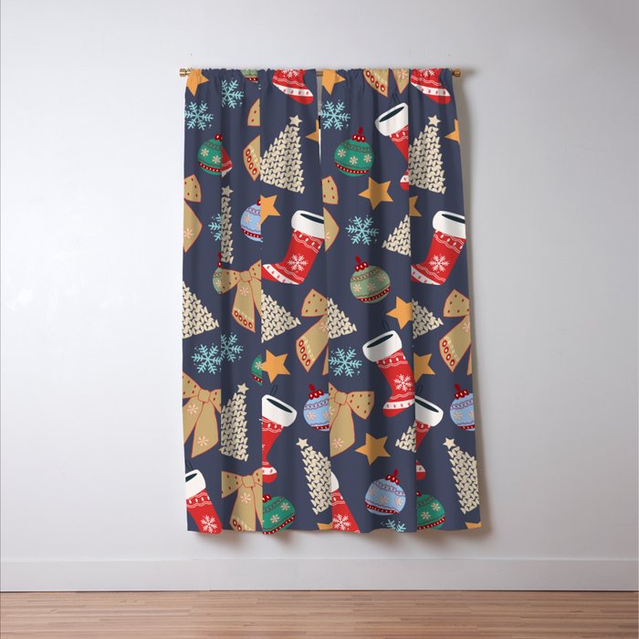 Cute Christmas Navy Blue Window Curtain Gallery Image 3