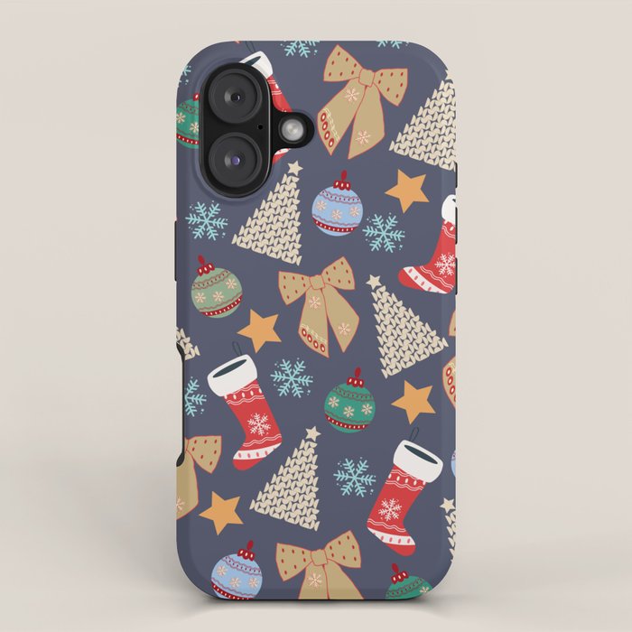 Cute Christmas Navy Blue iPhone Case Gallery Image 1