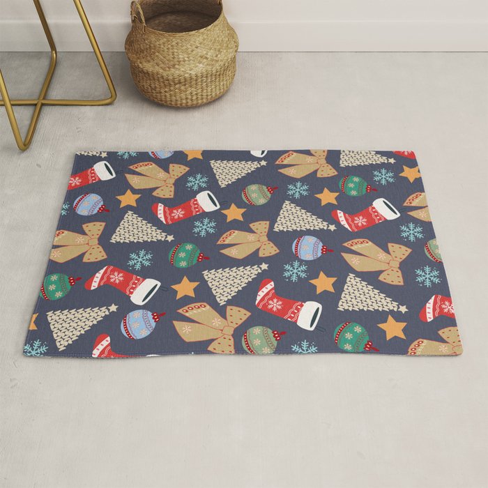 Cute Christmas Navy Blue Rug Gallery Image 1