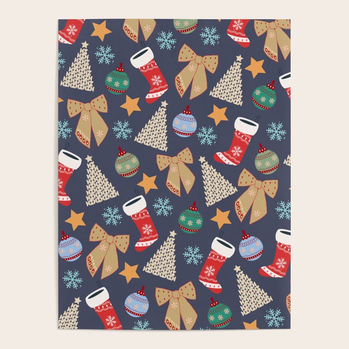 Cute Christmas Navy Blue Poster Gallery Image 1