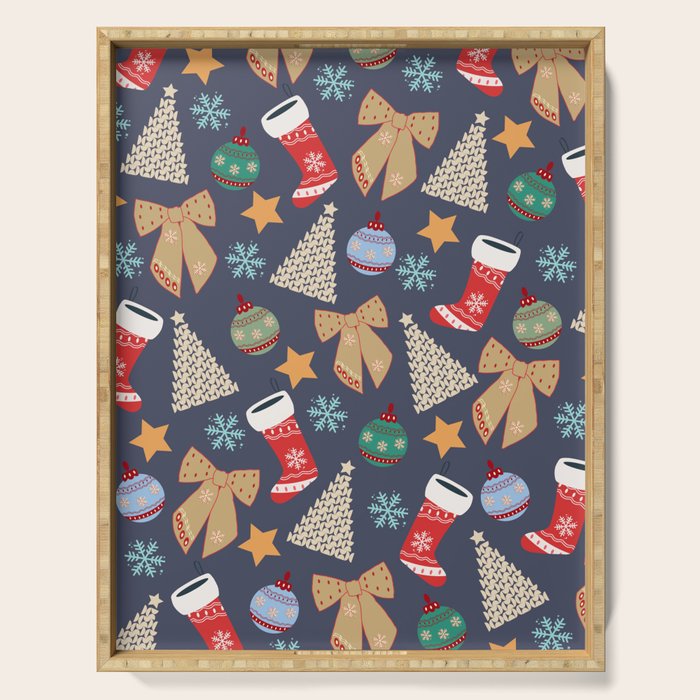 Cute Christmas Navy Blue Serving Tray Gallery Image 1
