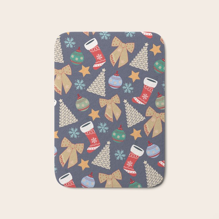 Cute Christmas Navy Blue Bath Mat Gallery Image 1