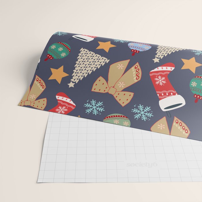 Cute Christmas Navy Blue Wrapping Paper Gallery Image 2