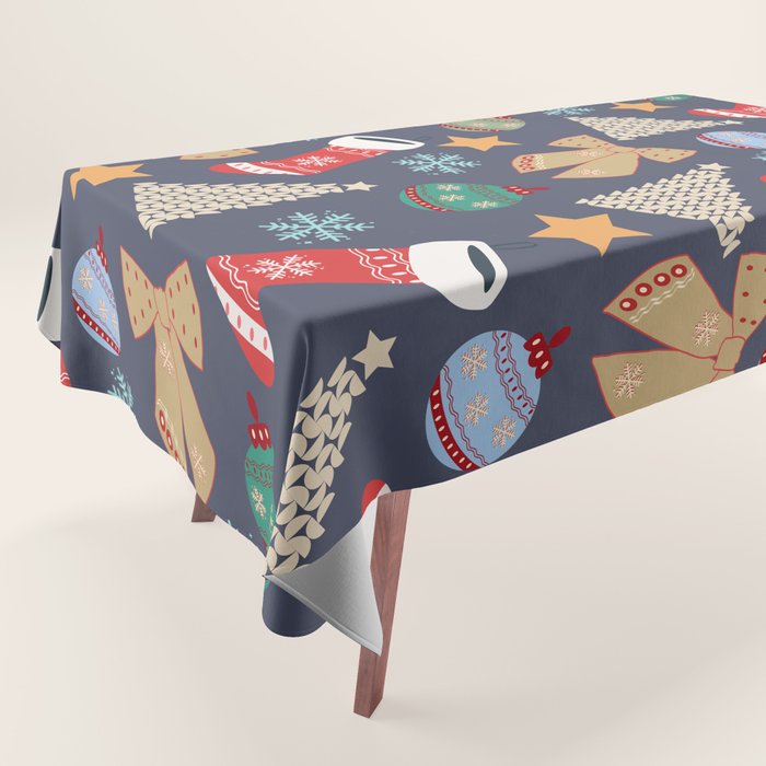 Cute Christmas Navy Blue Tablecloth Gallery Image 1