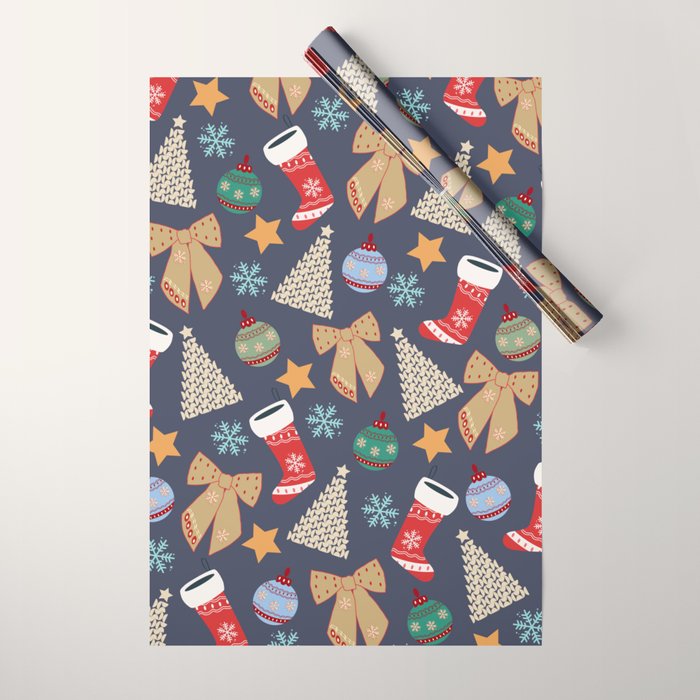 Cute Christmas Navy Blue Wrapping Paper Gallery Image 1