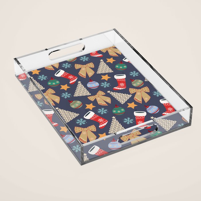 Cute Christmas Navy Blue Acrylic Tray Gallery Image 1