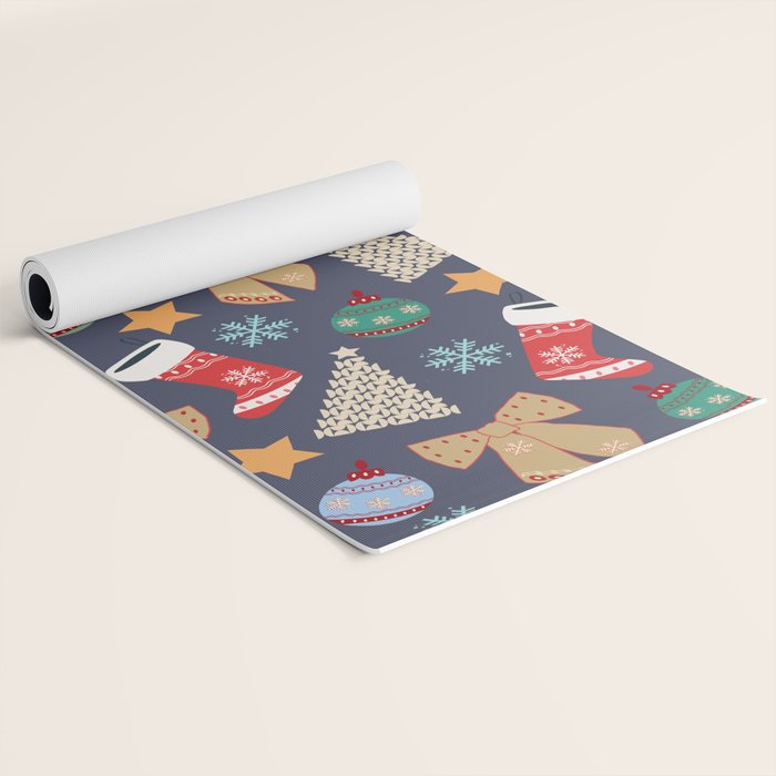 Cute Christmas Navy Blue Yoga Mat Gallery Image 2