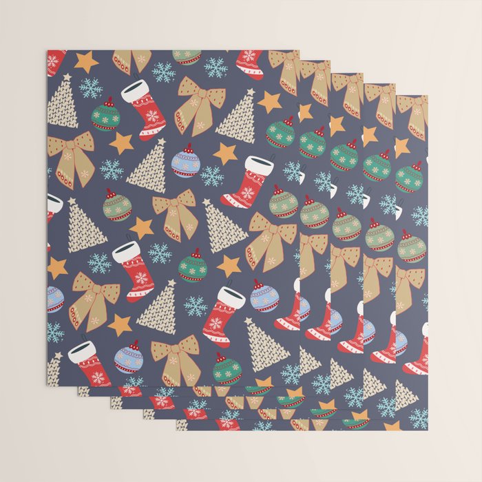 Cute Christmas Navy Blue Wrapping Paper Gallery Image 3