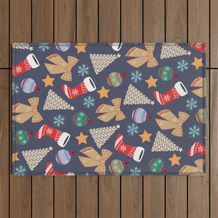 Cute Christmas Navy Blue Outdoor Rug Gallery Image 1