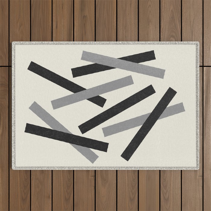 Lines Misaligned - Black and White Outdoor Rug Gallery Image 1