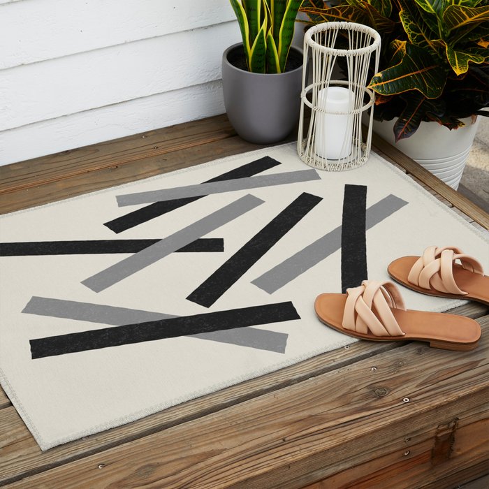 Lines Misaligned - Black and White Outdoor Rug Gallery Image 2