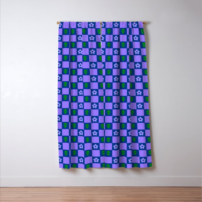 Alien Daisy Checkerboard Window Curtain Gallery Image 3