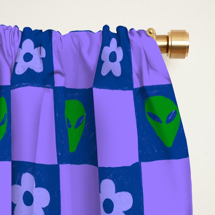 Alien Daisy Checkerboard Window Curtain Gallery Image 2