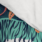 Tigers in a tiger lily garden // textured navy blue background spearmint green wild animals papaya orange flowers Comforter Gallery Image 4
