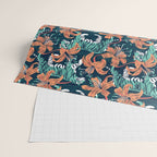 Tigers in a tiger lily garden // textured navy blue background spearmint green wild animals papaya orange flowers Wrapping Paper Gallery Image 2