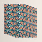Tigers in a tiger lily garden // textured navy blue background spearmint green wild animals papaya orange flowers Wrapping Paper Gallery Image 3