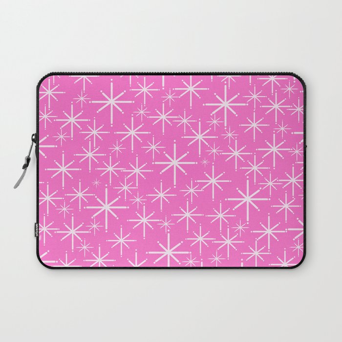 Bright Pink Mid Century Modern Twinkling Stars Retro Atomic Pattern Laptop Sleeve Gallery Image 1
