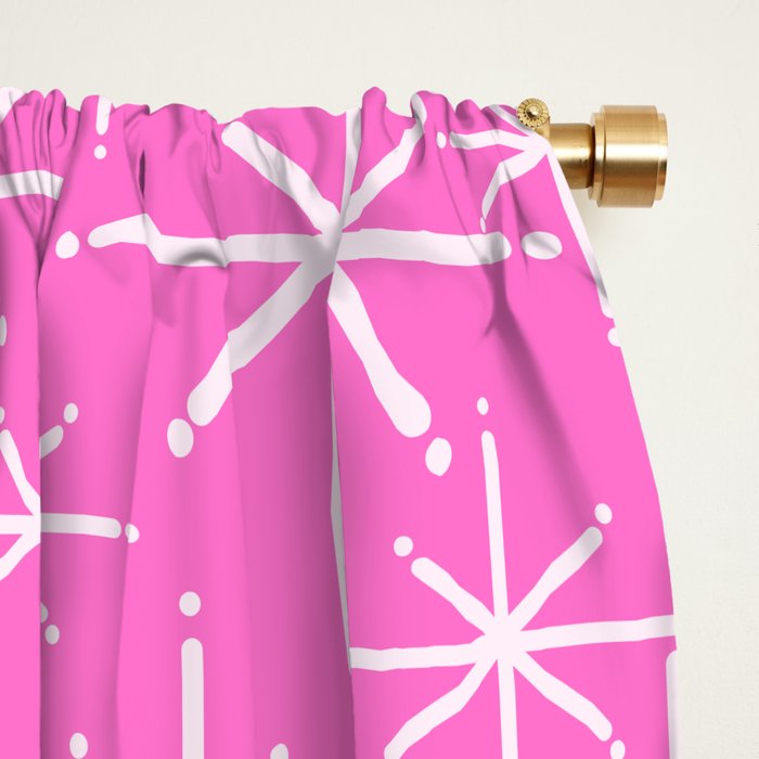 Bright Pink Mid Century Modern Twinkling Stars Retro Atomic Pattern Window Curtain Gallery Image 2