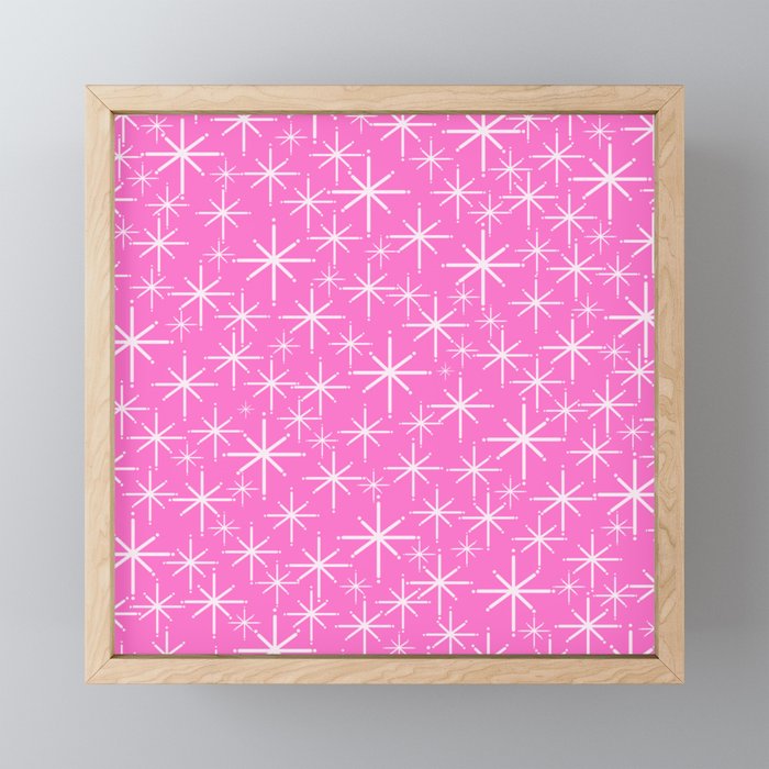 Bright Pink Mid Century Modern Twinkling Stars Retro Atomic Pattern Mini Art Print Gallery Image 1