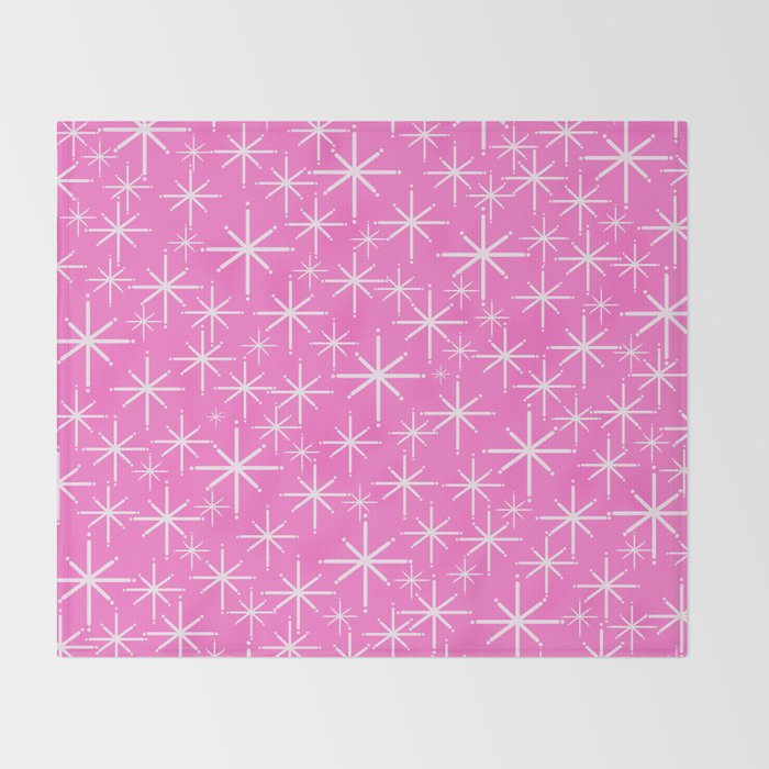 Bright Pink Mid Century Modern Twinkling Stars Retro Atomic Pattern Throw Blanket Gallery Image 2