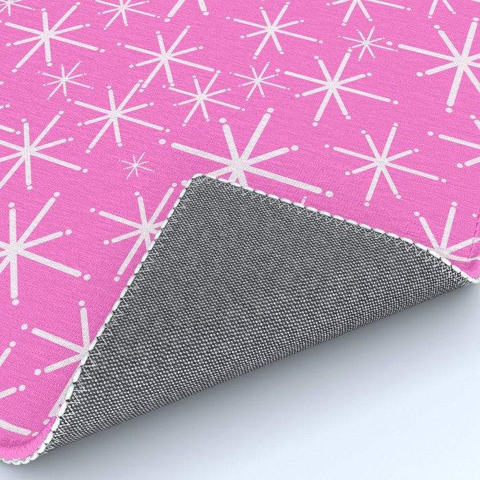 Bright Pink Mid Century Modern Twinkling Stars Retro Atomic Pattern Rug Gallery Image 4