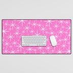 Bright Pink Mid Century Modern Twinkling Stars Retro Atomic Pattern Desk Mat Gallery Image 1