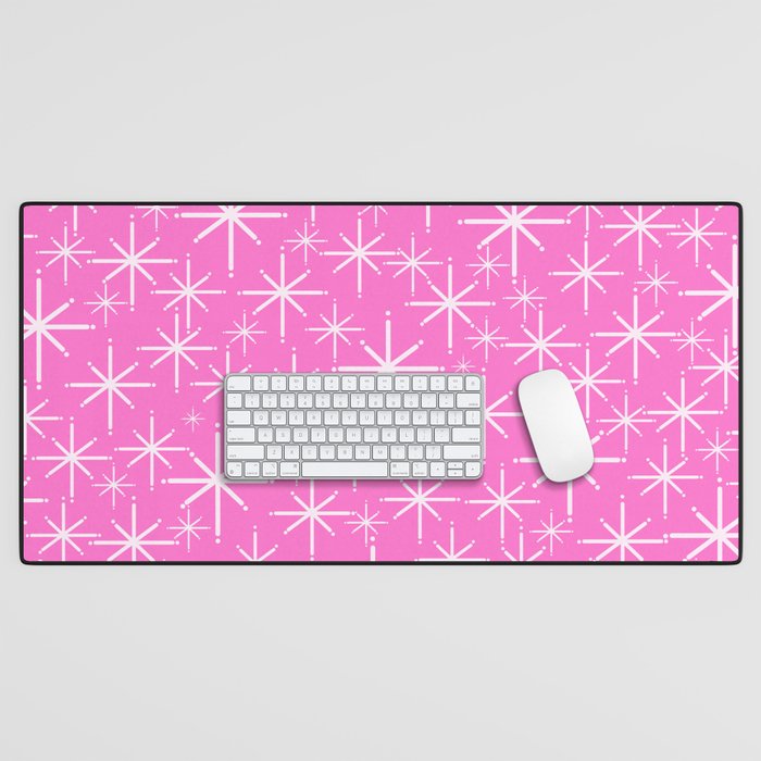 Bright Pink Mid Century Modern Twinkling Stars Retro Atomic Pattern Desk Mat Gallery Image 1